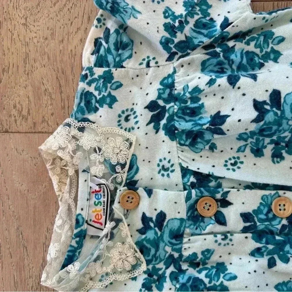 Vintage Jet Set Girls Floral One Piece Green Size 9 Months - Picture 2 of 4